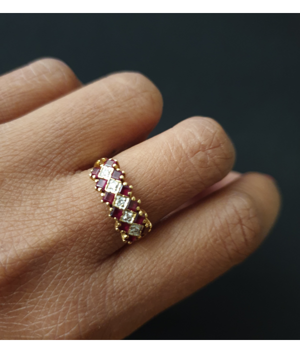 Sold! Vintage Ruby and Diamond Ring in 18K Yellow Gold