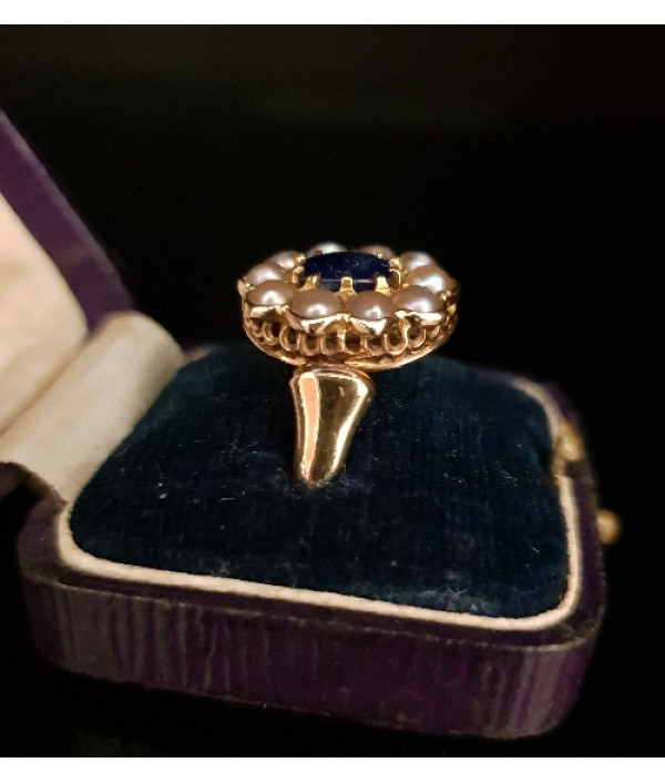 SOLD! Australian Colonial Era Sapphire and Pearl Halo Ring SOLD! Australian Colonial Era Sapphire and Pearl Halo Ring