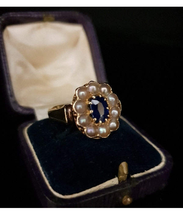 SOLD! Australian Colonial Era Sapphire and Pearl Halo Ring SOLD! Australian Colonial Era Sapphire and Pearl Halo Ring