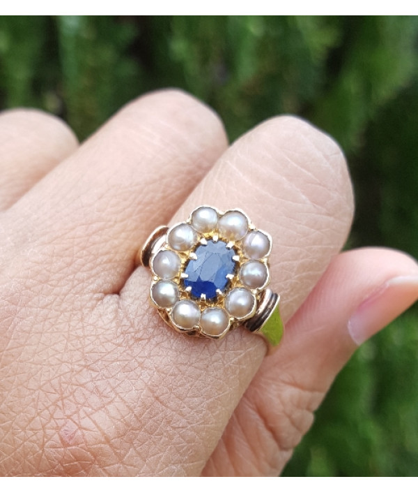 SOLD! Australian Colonial Era Sapphire and Pearl Halo Ring SOLD! Australian Colonial Era Sapphire and Pearl Halo Ring