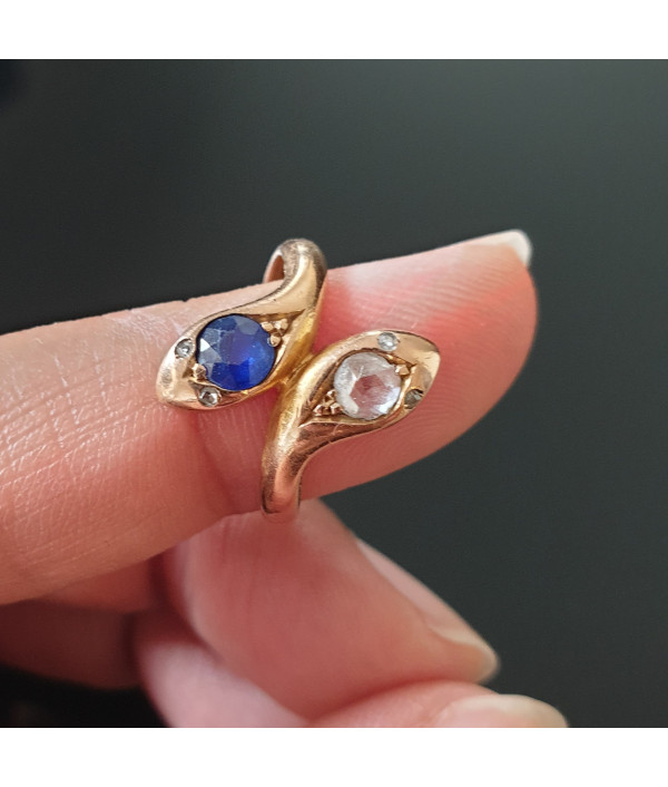 Reserved! Victorian Double Serpent Ring with Rose cut Diamond and Sapphire in 18K Gold Reserved! Victorian Double Serpent Ring with Rose cut Diamond and Sapphire in 18K Gold