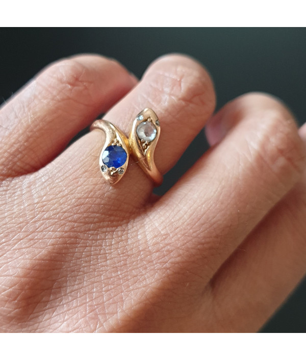 Reserved! Victorian Double Serpent Ring with Rose cut Diamond and Sapphire in 18K Gold Reserved! Victorian Double Serpent Ring with Rose cut Diamond and Sapphire in 18K Gold