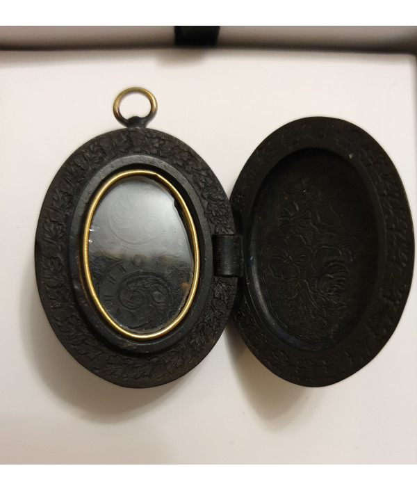 Victorian Vulcanite Mourning Locket Pendant Victorian Vulcanite Mourning Locket Pendant