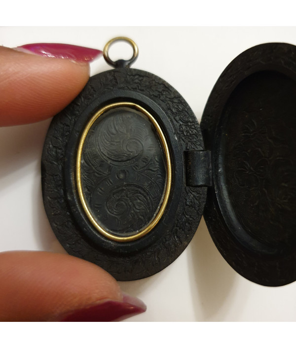 Victorian Vulcanite Mourning Locket Pendant Victorian Vulcanite Mourning Locket Pendant