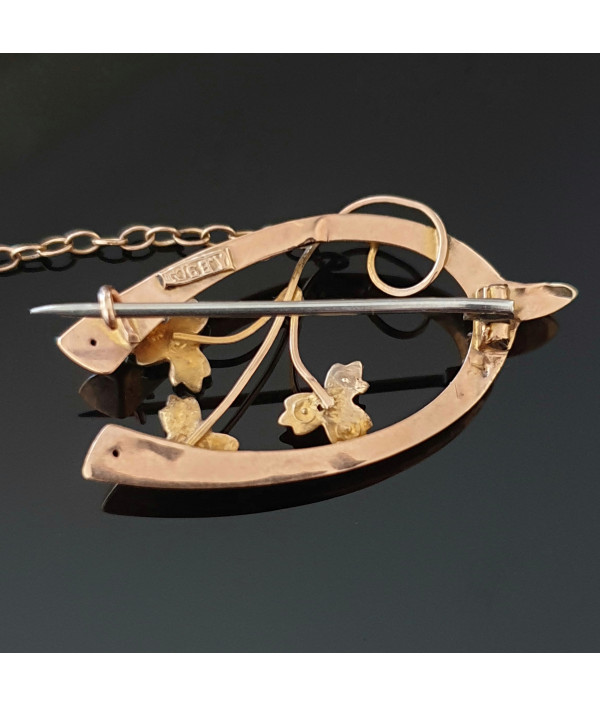 Victorian Seed Pearl Wishbone Brooch in 9K Rose Gold Victorian Seed Pearl Wishbone Brooch in 9K Rose Gold