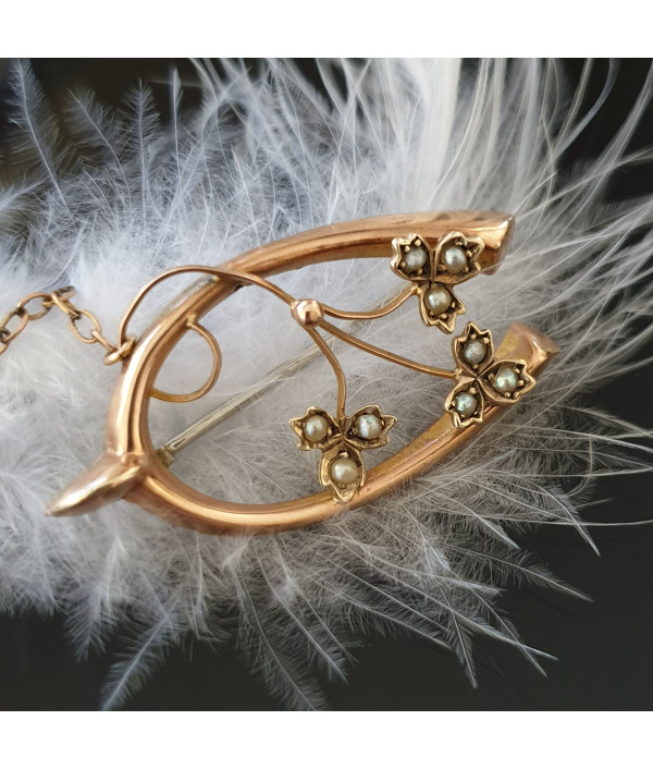 Victorian Seed Pearl Wishbone Brooch in 9K Rose Gold Victorian Seed Pearl Wishbone Brooch in 9K Rose Gold