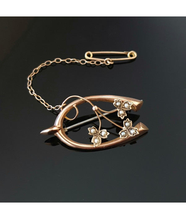 Victorian Seed Pearl Wishbone Brooch in 9K Rose Gold Victorian Seed Pearl Wishbone Brooch in 9K Rose Gold